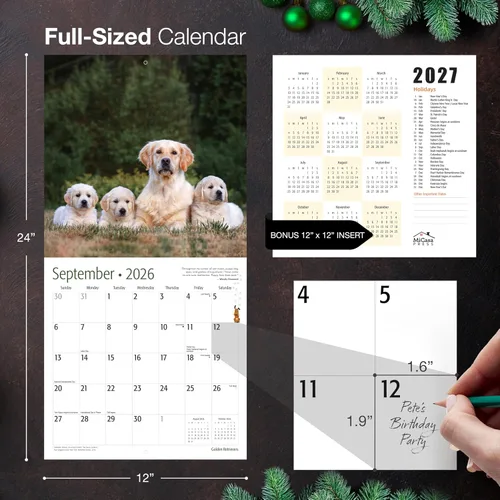 Miniatura 5 de MICASA PRESS Golden Retrievers 2026 - Calendario de pared de 12 meses, 12 x 24 pulgadas, abierto, papel grueso y resistente, para regalo, lindo