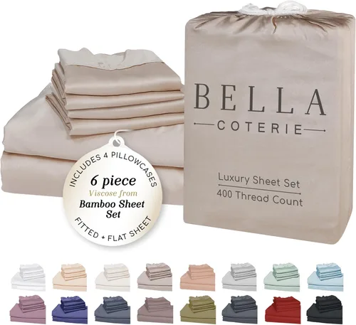 Miniatura 53 de Bella Coterie - Juego de sábanas de lujo de viscosa de bambú para cama tamaño split king 2 sábanas ajustadas para camas Sleep Number y camas 06