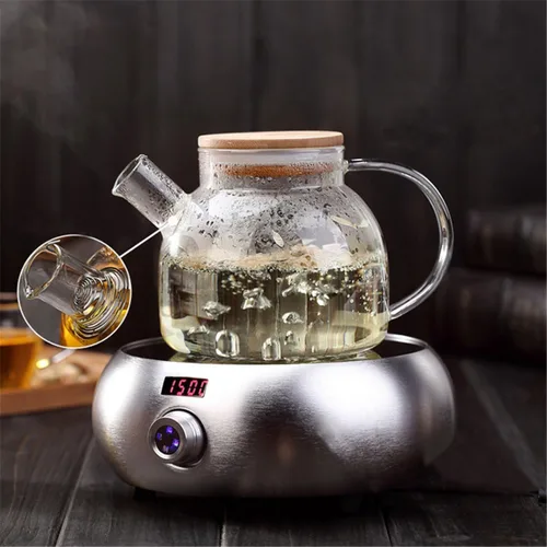 Miniatura 6 de Teabloom Tetera de vidrio segura para estufa con tapa de bambú (40 onzas/40.6 fl oz) + boquilla de filtro de té de hojas sueltas + 2 tés