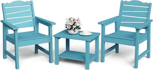 Miniatura 15 de Silla de patio resistente a la intemperie, sillas de patio al aire libre de madera de polietileno con asiento curvado ergonómico, sillas de comedor