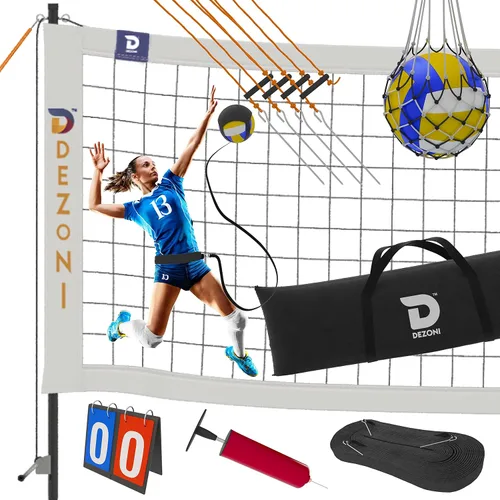 Red de voleibol portátil | El juego de voleibol incluye pelota, marcador, red de transporte de pelota, clavos de tienda de campaña y entrenador de