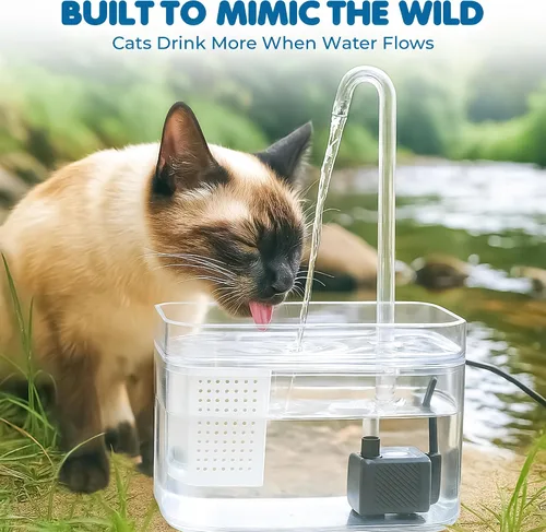 Miniatura 6 de SunGrow Fuente de agua para gatos, estación de hidratación de flujo automático con filtro y bomba USB silenciosa, cuenco de alimentación
