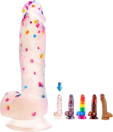 Consolador enorme de silicona líquida colorida de 7.6 pulgadas y consolador realista con bolas transparentes realistas y ventosa, consolador enorme