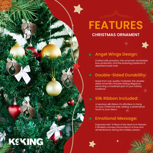 Miniatura 5 de Adornos de Navidad con alas de ángel – Un pedazo de mi corazón está en el cielo adorno para árbol de Navidad – Adorno conmemorativo de doble cara