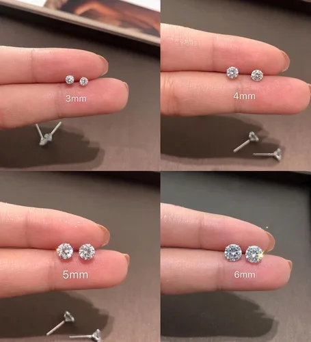 Miniatura 6 de Juego de 6 pares de aretes tipo dormilona hipoalergénicos con circonita cúbica de acero inoxidable 316L, 0.118-0.315 in