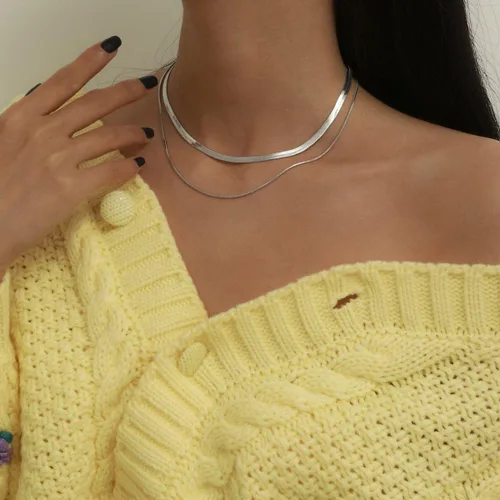 Miniatura 7 de Risamil Collar de oro para mujer, a la moda, delicado collar de cadena de serpiente de espiga de oro de 14 quilates, collar de espiga en capas