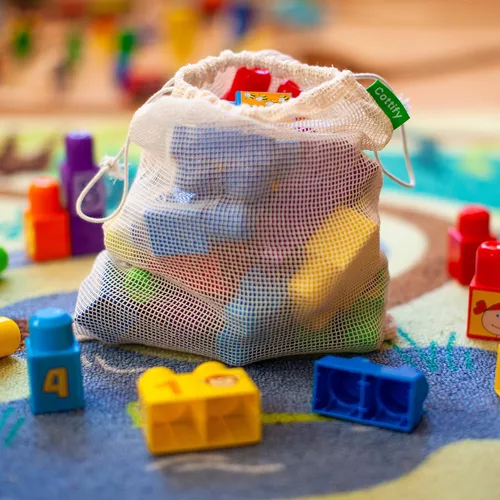 Miniatura 8 de 6 bolsas reutilizables para productos alimenticios lavables Bolsas de malla de algodón orgánico para productos Doble costura y peso de tara