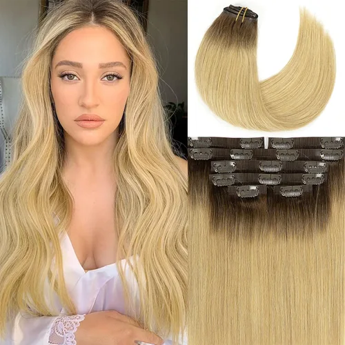 Miniatura 14 de Lacer Hair Glam - Extensiones de cabello humano con clip, sin costuras, color negro hueso, 4.33 oz, 7 unidades, 20 pulgadas, con clip de trama