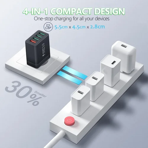 Miniatura 7 de Cargador USB europeo, adaptador de enchufe de viaje europeo 40 W 4 puertos Europa cargador USB carga rápida 3.0 UE enchufe adaptador para iPhone 17