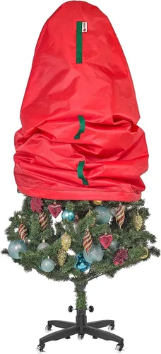 Miniatura 11 de Bolsa de almacenamiento vertical para árbol de Navidad - Se adapta a árboles artificiales de 7 pies y árboles topiarios de Navidad, cubierta Rojo