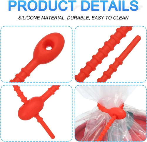 Miniatura 4 de MECCANIXITY Paquete de 15 bridas de silicona reutilizables de 8.5 pulgadas para el hogar, oficina, cocina, organizador de bolsas de alimentos, Rojo