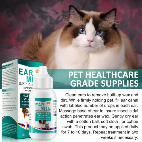 Miniatura 8 de Limpiador de ácaros para perros y gatos – Tratamiento de ácaros de orejas de gato con aloe vera, limpiador al contacto y alivia la picazón, fórmula