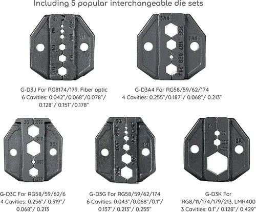 Miniatura 3 de Profesional todo en uno RF coaxial kit de herramientas de cambio rápido Crimpadora cortador Stripper 5 juegos de troqueles intercambiables