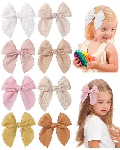 Miniatura 17 de 20 Lazos para el Cabello de Niñas Bebé Fable de 5.5 Pulgadas, Pinzas de Cocodrilo de Algodón y Lino, Accesorios Grandes Neutros Hechos a Mano