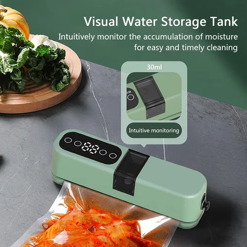 Miniatura 4 de Máquina selladora al vacío compacta, sistema automático inteligente de conservación de alimentos para carne, queso y preparación de comidas (beige)