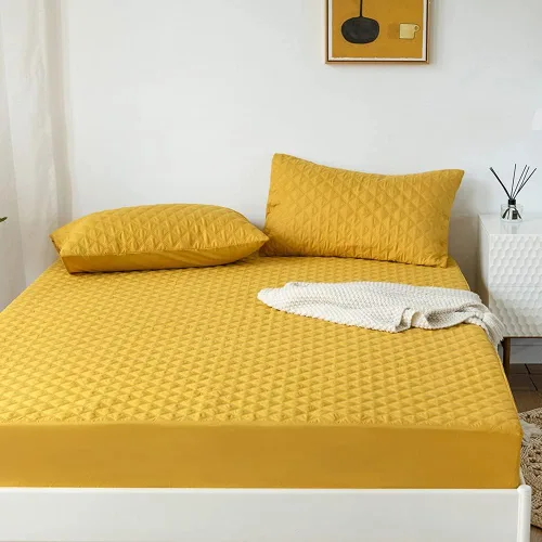 Miniatura 3 de vctops Sábana bajera acolchada impermeable, protector de colchón ultra suave, elástico y ajustable con bolsillo profundo (amarillo, matrimonial)