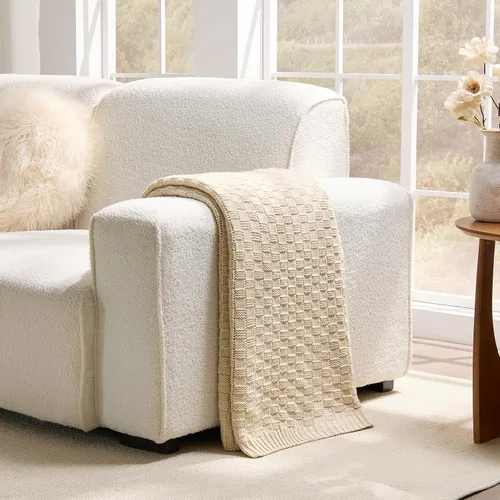Miniatura 3 de Manta de punto beige para sofá, manta de punto de tablero de ajedrez beige para cama, manta de punto reversible suave y acogedora, 50 x 60 pulgadas