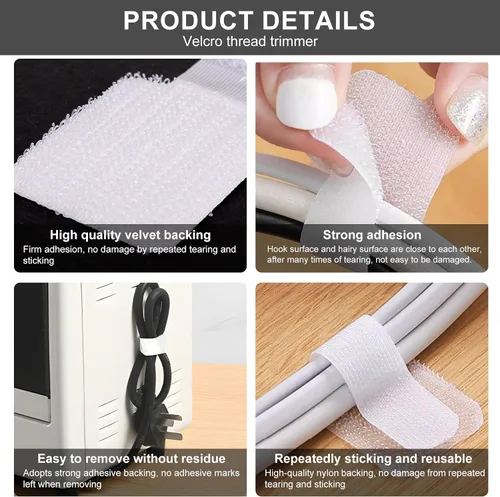 Miniatura 7 de Paquete de 50 bridas reutilizables autoadhesivas para organizar cables, correas ajustables de gancho y bucle para organizar cables de datos, cables