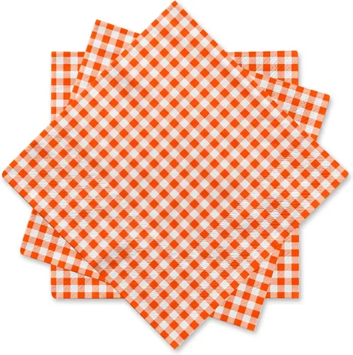 Gatherfun Servilletas de papel desechables de 3 capas de color naranja y blanco para cena, picnic, fiesta de cumpleaños (6.5 x 6.5 pulgadas, paquete