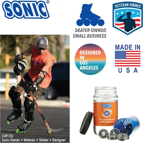Miniatura 7 de SONIC Turbo Wash, kit completo de limpieza de rodamientos de patines incluye limpiador cítrico de 8 onzas, patines en línea, patines de ruedas