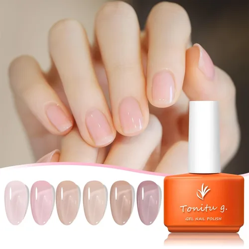 TONITU G · Juego de 6 esmaltes de uñas de gel de gelatina, color rosa pálido, rosa pálido, rosa polvoriento, melocotón, malva, gris topo, kit de