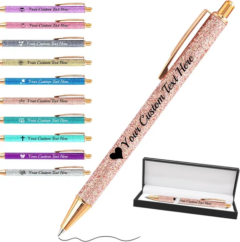 Miniatura 49 de Bolígrafos personalizados con purpurina con nombre a granel, 10 unidades, bolígrafos personalizados con punta de lápiz digital para mujeres y niñas
