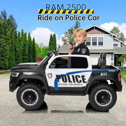 Miniatura 8 de FINITO 4WD - Camión de policía de 2 plazas para niños de 24 V, 4 x 4 pulgadas, auto de juguete con control remoto, camión eléctrico para niños