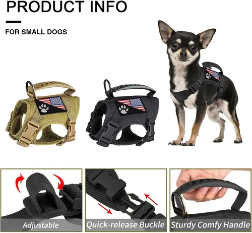 Miniatura 6 de Arnés táctico para perro, chaleco táctico para cachorros, con mango de goma, K9, ajustable y militar, chaleco para mascotas, arnés