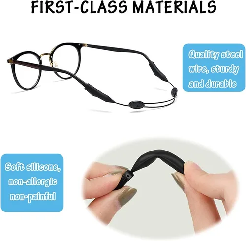 Miniatura 3 de Paquete de 4 correas ajustables para gafas, retenedor de lentes duradero e impermeable, soporte antideslizante para lentes de sol