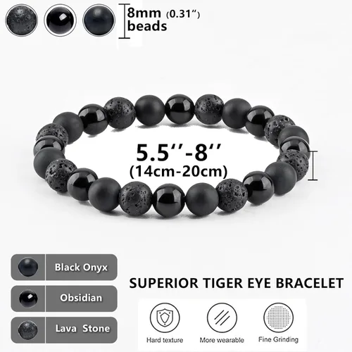 Miniatura 24 de SAMXY Triple Protection Bracelet, 8mm Healing Crystal Bead Bracelet, 3pcs Blue Red Tiger's Eye Obsidian Hematite Bracelet Women Men