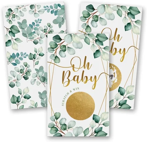 Juego de rascar para baby shower, Oh Baby Eucalyptus Neutral Boy Girl Lucky Draw Card para actividades de fiesta, decoraciones y suministros Juego