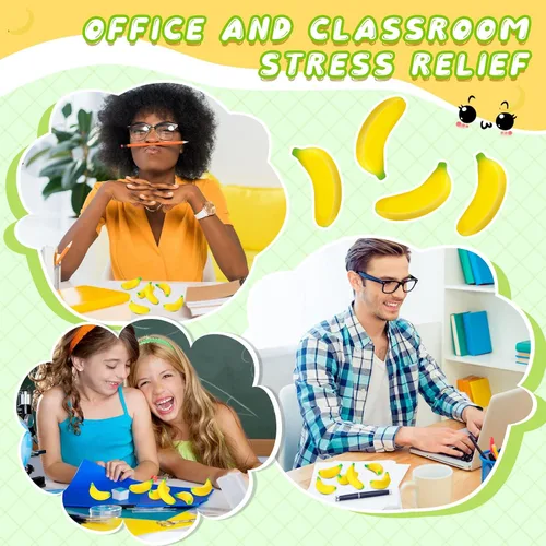 Miniatura 5 de Jerify 37 piezas de mini plátano para aliviar el estrés, juguetes elásticos de poliuretano con bolsa de malla con cordón para fiestas de cumpleaños