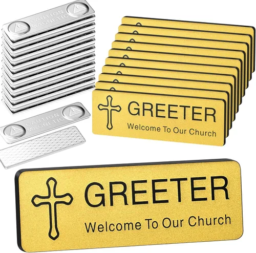 Miniatura 8 de Sabary 10 etiquetas magnéticas con nombre para la iglesia, con texto en inglés "Welcome to Our Church", etiqueta personalizada de 1 x 3 pulgadas