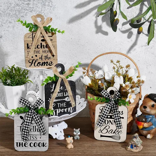 Miniatura 4 de PH PandaHall 4 carteles colgantes de madera para cocina, 3.5 x 5.9 pulgadas, letrero de madera para decoración de pared de cocina, placas colgantes