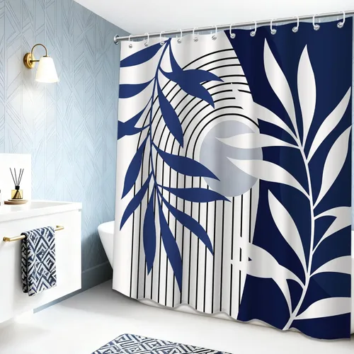 Miniatura 63 de Cortina de ducha bohemia en negro y gris, cortinas de ducha modernas de mediados de siglo negro y gris para baño, juego de tela impermeable