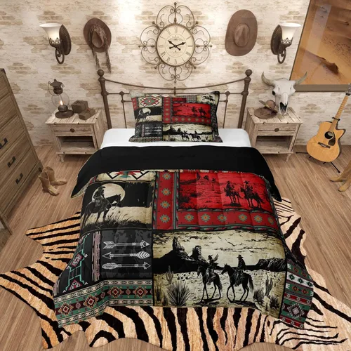 Miniatura 51 de Feelyou, juego de ropa de cama estilo vaquero tamaño individual para niños, juego de edredón occidental para niños y niñas, desierto del lejano
