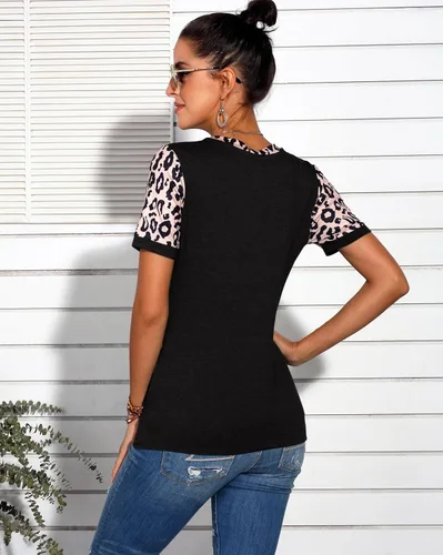 Miniatura 2 de Decual Camisetas de algodón con estampado de leopardo para mujer, camisetas básicas casuales