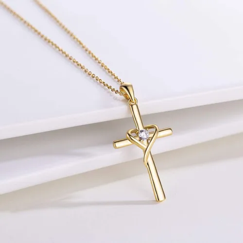 Miniatura 4 de AmorAime Collar con cruz de plata de ley 925 para mujeres y hombres, chapado en oro de 14 quilates, collares de piedra natal de circonita cúbica 5A