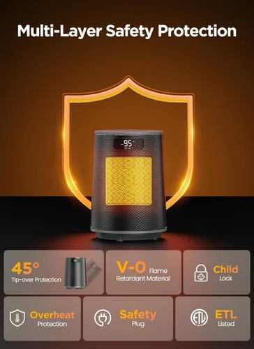 Miniatura 6 de GiveBest Calentador de espacio, calentadores eléctricos portátiles para uso en interiores con termostato y control remoto, oscilación de 70°, Gris