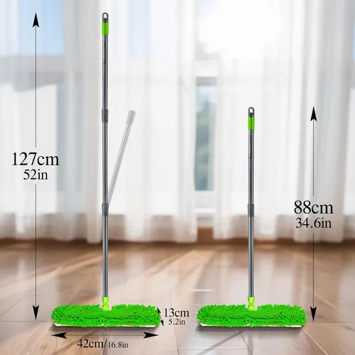 Miniatura 7 de MASTERTOP Trapeadores de microfibra para limpieza de suelos, trapeador de polvo de doble cara con 4 almohadillas de trapeador reutilizables y Verde