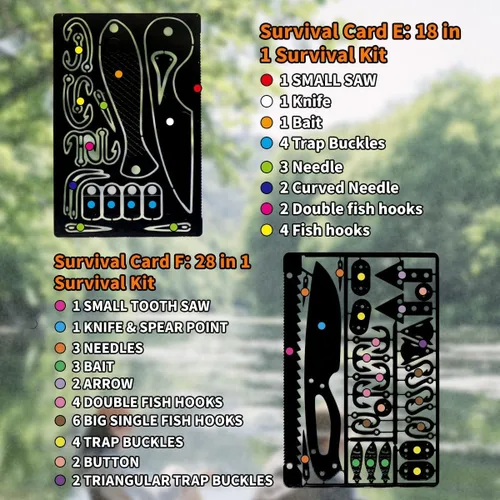 Miniatura 4 de PSKOOK Juego de 12 piezas de multiherramienta de supervivencia del tamaño de una tarjeta, herramienta de emergencia para acampar, kit EDC en tu Negro