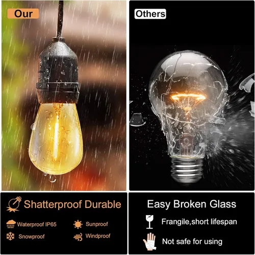 Miniatura 4 de Tira de luces para exteriores, luz de patio de 100 pies con 32 bombillas Edison regulables S14 inastillables, iluminación exterior resistente al