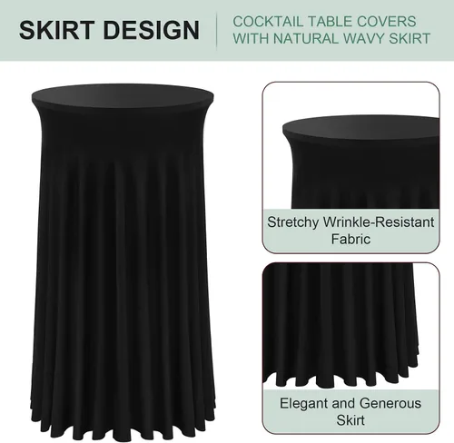 Miniatura 2 de BDDC Fundas para mesa de cóctel, paquete de 2 manteles de 24 x 43 pulgadas, color negro, con falda redonda ondulada natural para bar, boda, fiesta