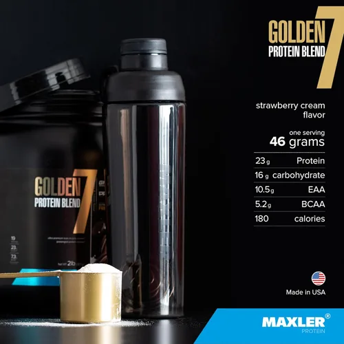 Miniatura 3 de Maxler Golden 7 Protein Blend - Proteína en polvo para ganancia muscular y recuperación - Polvo de proteína de fresa de 2 libras