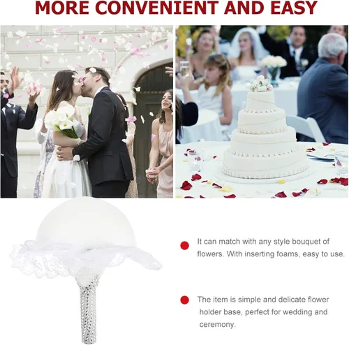 Miniatura 7 de STOBOK Soporte para ramo de boda con mango floral de espuma para ramos de novia, suministros de arreglos florales, 9 x 9 x 8 pulgadas, compacto