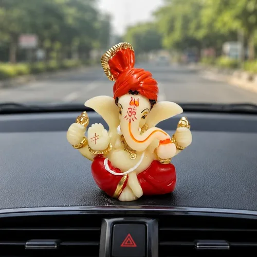 Miniatura 4 de Gold Art India Ídolo de cerámica de Ganesh para tablero de automóvil, ídolo de Ganesha Murti Ganpati para decoración del hogar, estatua de Puja Lord