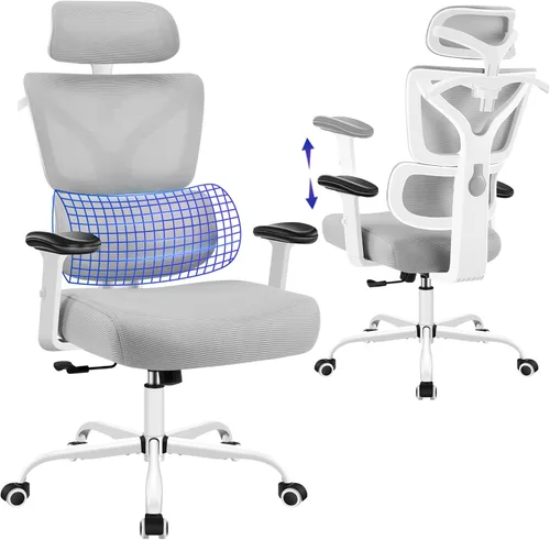 Miniatura 10 de Silla de oficina ergonómica, silla de computadora de malla con respaldo alto con cómodo soporte lumbar adaptativo, colgador de abrigo integrado