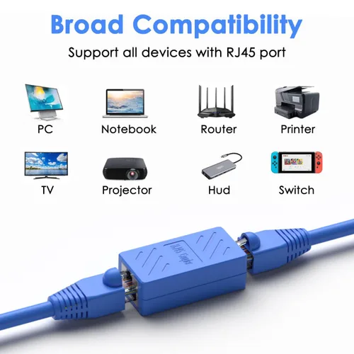 Miniatura 3 de Dingsun Acoplador RJ45, extensor Ethernet para conector hembra a hembra Cat7/Cat6/Cat5e/Cat5 (6, azul)