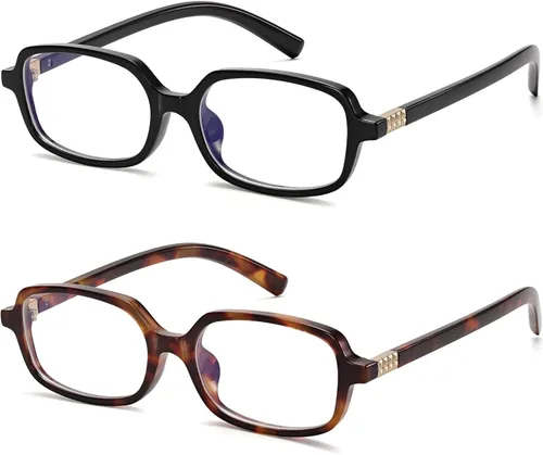 Miniatura 6 de LIKSMU Gafas de bloqueo de luz azul para mujeres y hombres, anteojos con bloqueo de luz azul, lentes rectangulares pequeños de moda, paquete de 2
