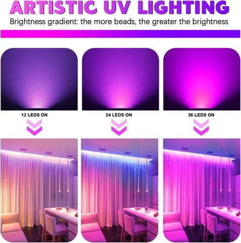 Miniatura 8 de U`King Luces negras para fiesta brillante, 72 W, UV, 36 LED, luz negra que brilla en la oscuridad, luz negra estroboscópica con control remoto DMX 1